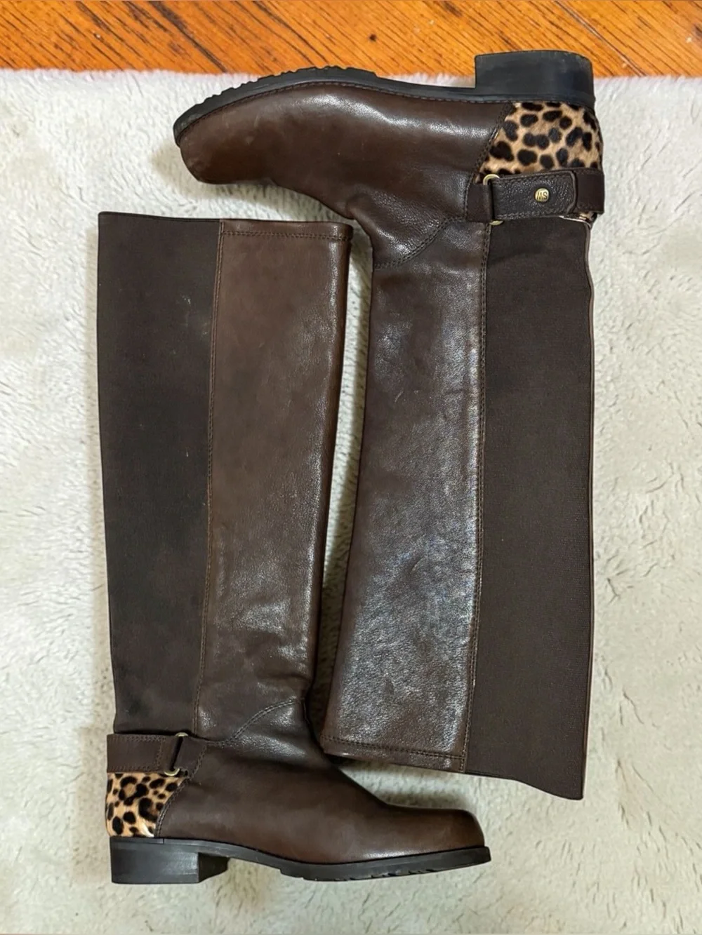 Stuart Weitzman Brown Leather Leopard Cheetah Knee High Riding Boots Size 7.5